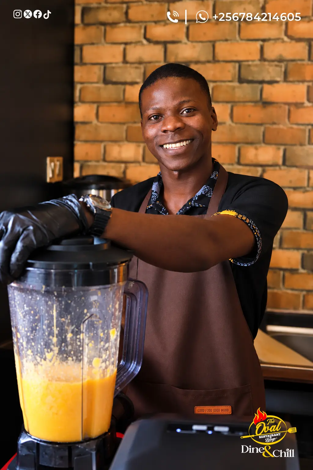 Oval team member blending fresh juice behind the bar